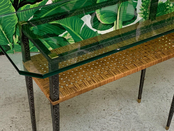 Steel and Rattan Console Table top view