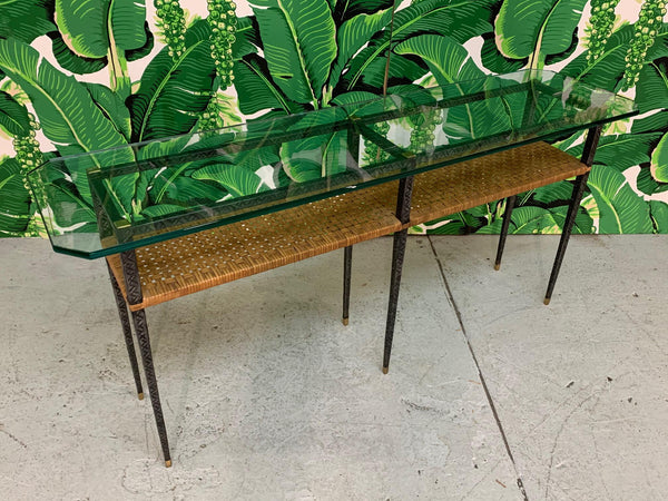 Steel and Rattan Console Table by Maitland Smith