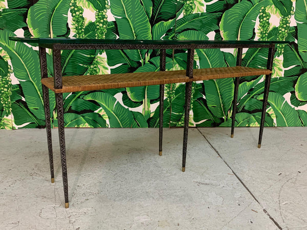 Steel and Rattan Console Table by Maitland Smith