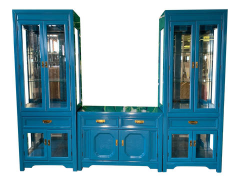 Thomasville Display Cabinets and Buffet in Blue Lacquer