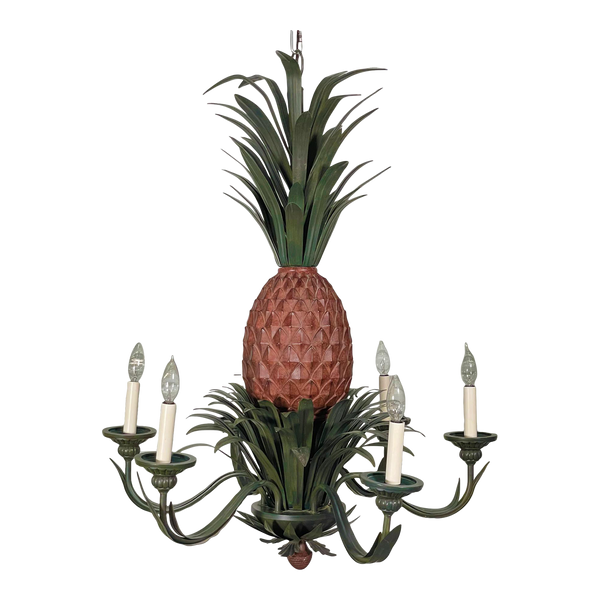 Tole Metal Large Sculptural Pineapple Chandelier, 2 Available