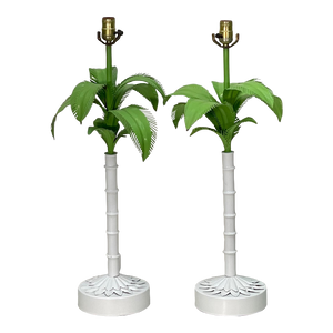 Tole Metal Sculptural Palm Tree Form Table Lamps