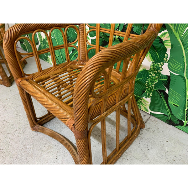 Twisted Rattan High Back Dining Chairs, Set of 4 close up