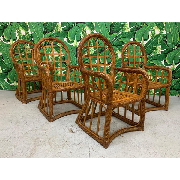 Twisted Rattan High Back Dining Chairs, Set of 4