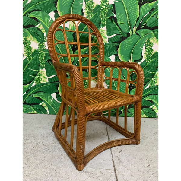 Twisted Rattan High Back Dining Chairs, Set of 4 front view