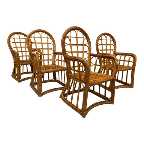 Twisted Rattan High Back Dining Chairs, Set of 4