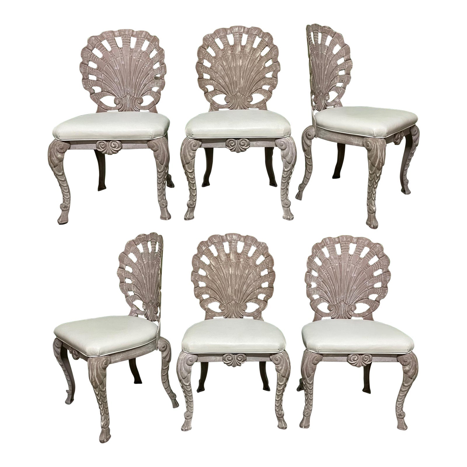 Venetian Grotto Style Shell Form Heavy Cast Dining Chairs, Set of 6