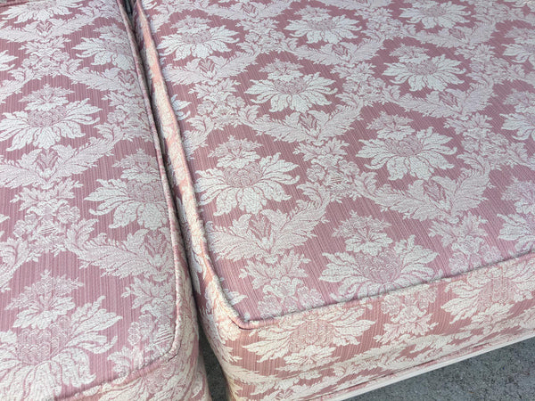 Vintage 4-Piece Hollywood Regency Pink Damask Tufted Sectional Sofa close up