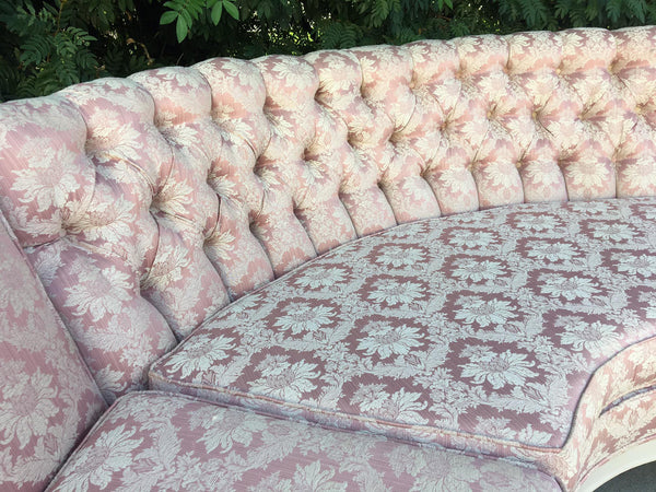 Vintage 4-Piece Hollywood Regency Pink Damask Tufted Sectional Sofa corner section