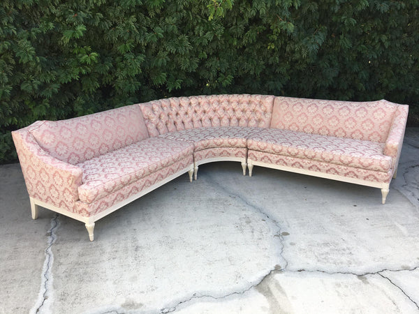Vintage 4-Piece Hollywood Regency Pink Damask Tufted Sectional Sofa optional configuration