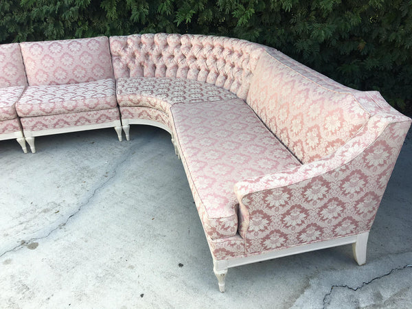 Vintage 4-Piece Hollywood Regency Pink Damask Tufted Sectional Sofa top view