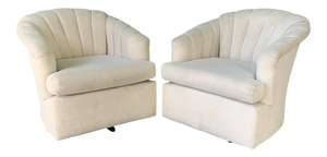 Vintage Channel Back Tufted Swivel Club Chairs, Set of 2