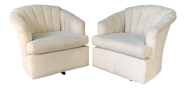 Vintage Channel Back Tufted Swivel Club Chairs, Set of 2