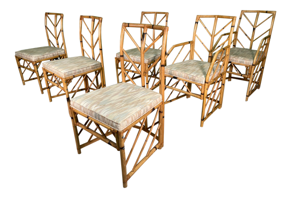 Vintage Chevron Rattan Dining Chairs
