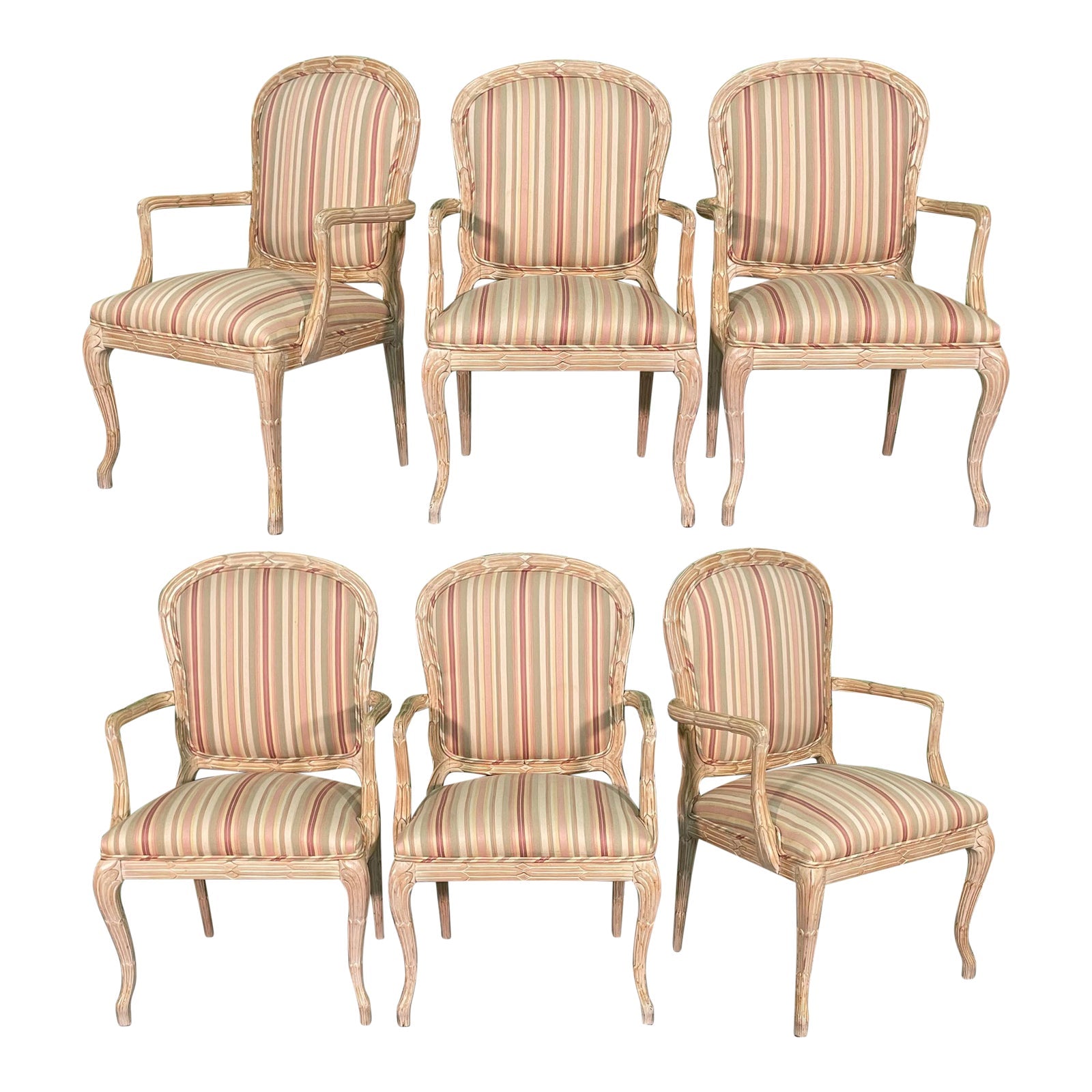 Vintage Faux Bois Carved Twig Dining Chairs, Set of 6