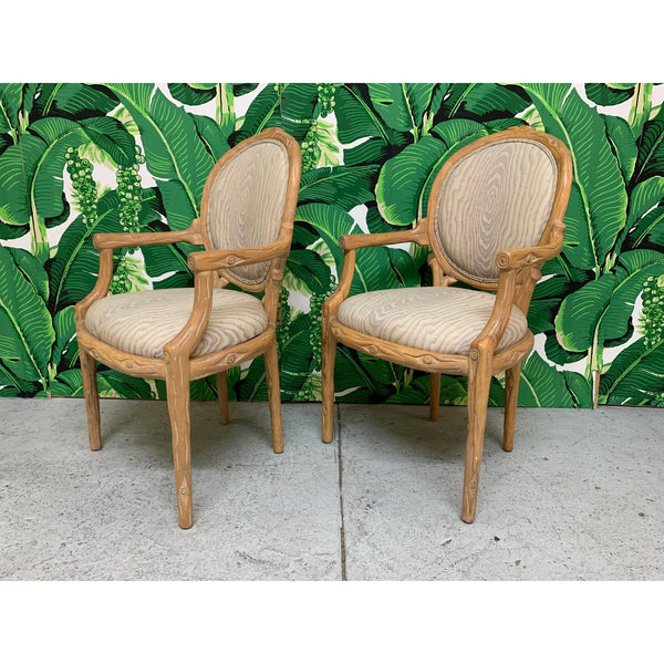 Vintage Faux Bois Dining Chairs, Set of 2