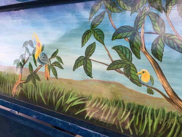 Vintage Hand Carved Tropical Mural Trunk close up