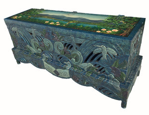 Vintage Hand Carved Tropical Mural Trunk