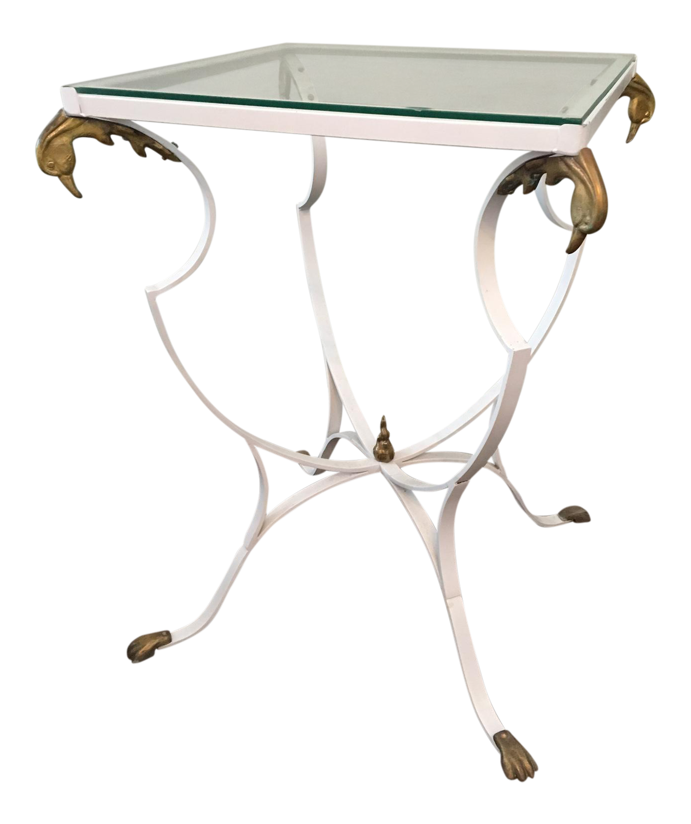 Vintage Lyre Harp Regency Swan Head Wrought Iron Brass Side Table