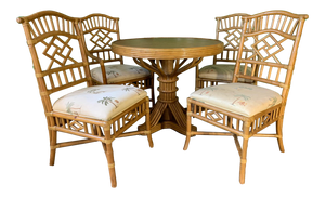 Vintage Rattan Dining Set Table and Four Chairs