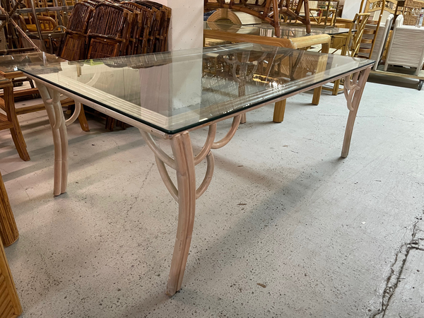 Vintage Rattan Glass Top Dining Table
