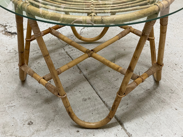 Vintage Rattan Glass Top Side Table side view