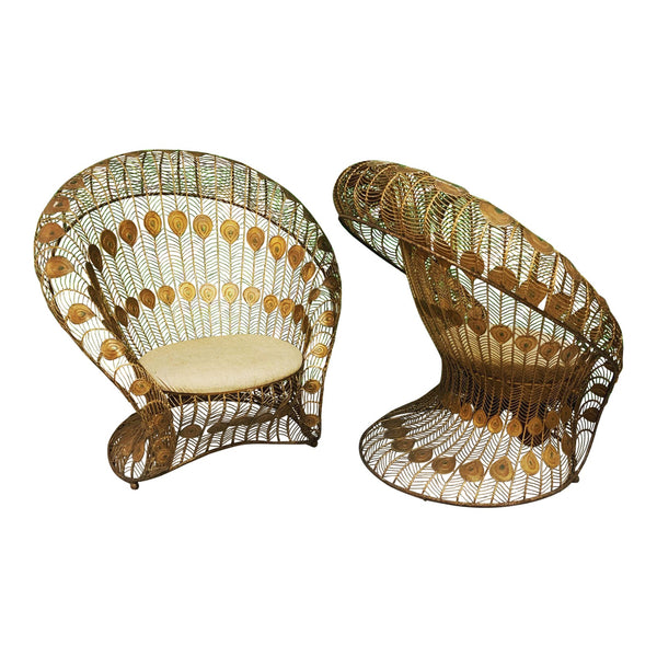 Vintage Sculptural Wrought Iron Peacock Chairs, a Pair