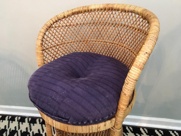 Vintage Wicker Bar Stools seat view with cushion