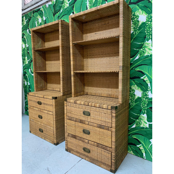 Vintage Wicker Wall Unit Bookshelves and Cabinets side view