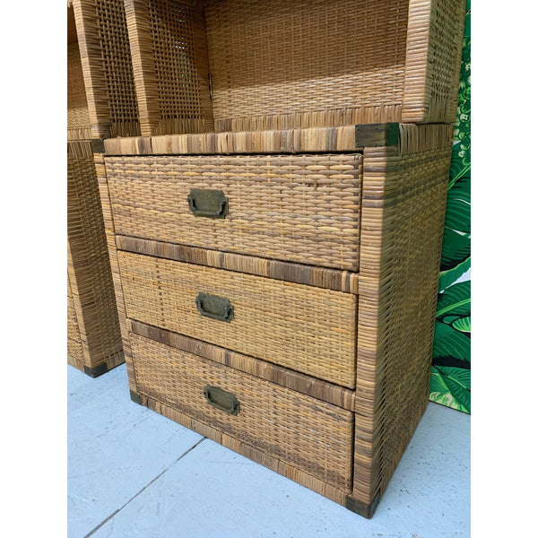 Vintage Wicker Wall Unit Bookshelves and Cabinets close up
