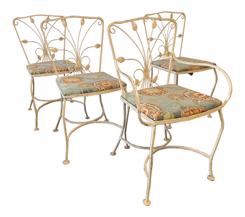 Vintage Wrought Iron Patio Chairs, Set of 4