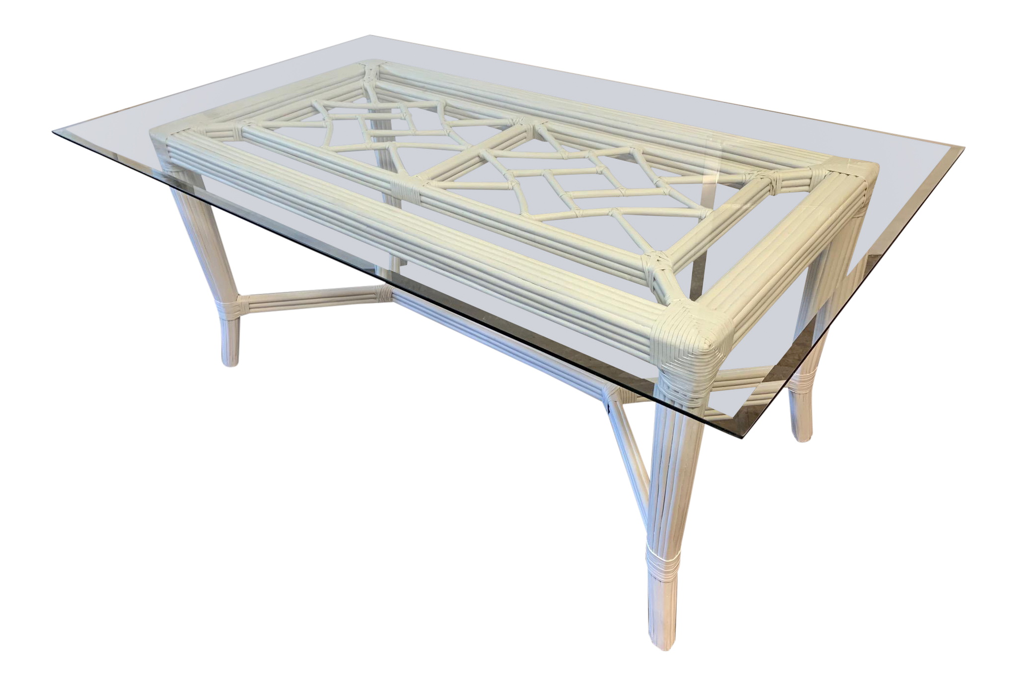 White Rattan Faux Bamboo Chinoiserie Dining Table