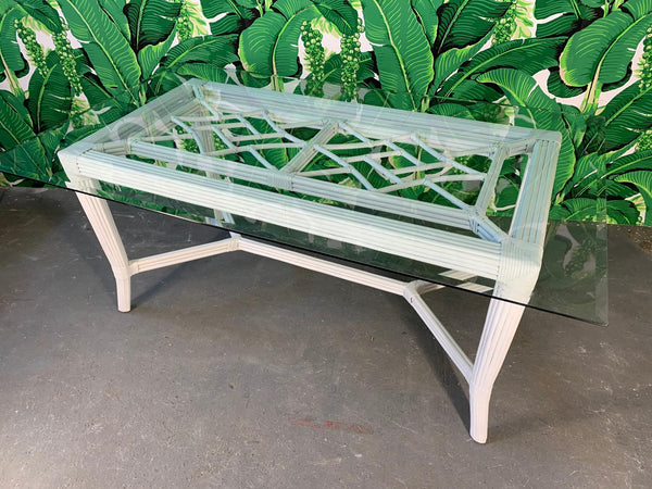 White Rattan Faux Bamboo Chinoiserie Dining Table front view