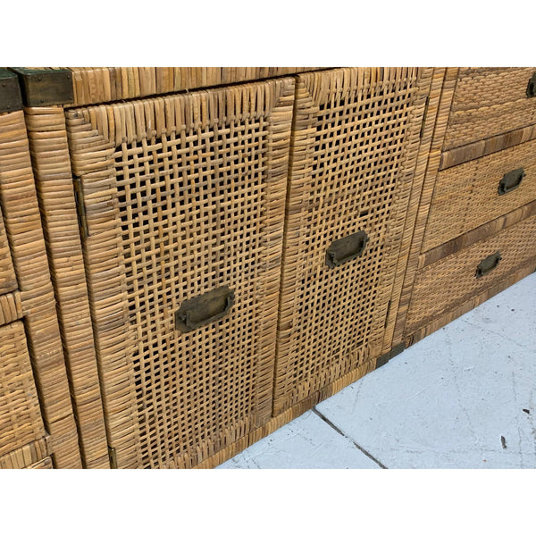Wicker and Brass 3-Piece Wall Unit close up