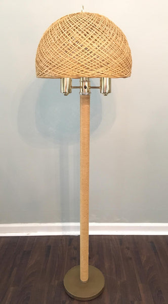 Wicker and Rattan Floor Lamp with Shade