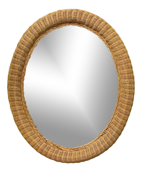 Wicker Framed Wall Mirror in the Manner of Bielecky Brothers