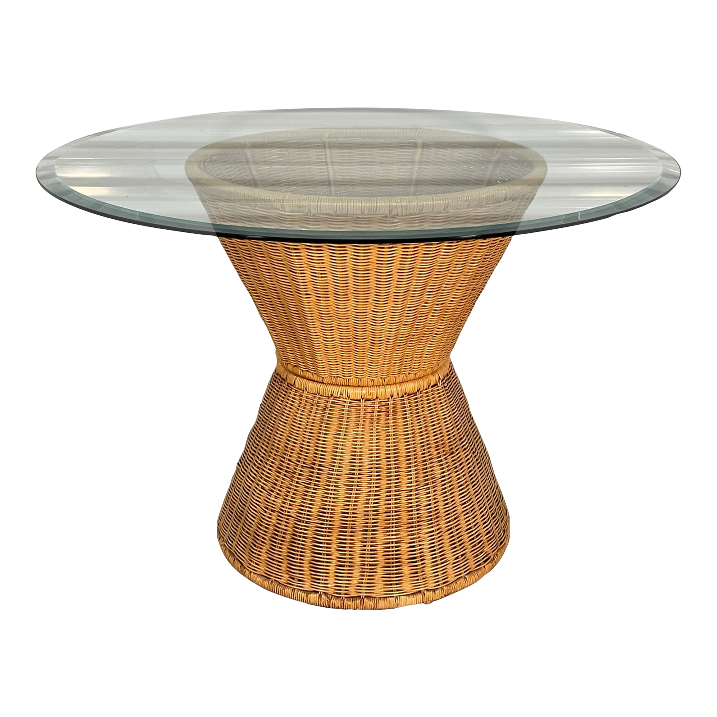 Wicker Round Pedestal Glass Top Dining Table