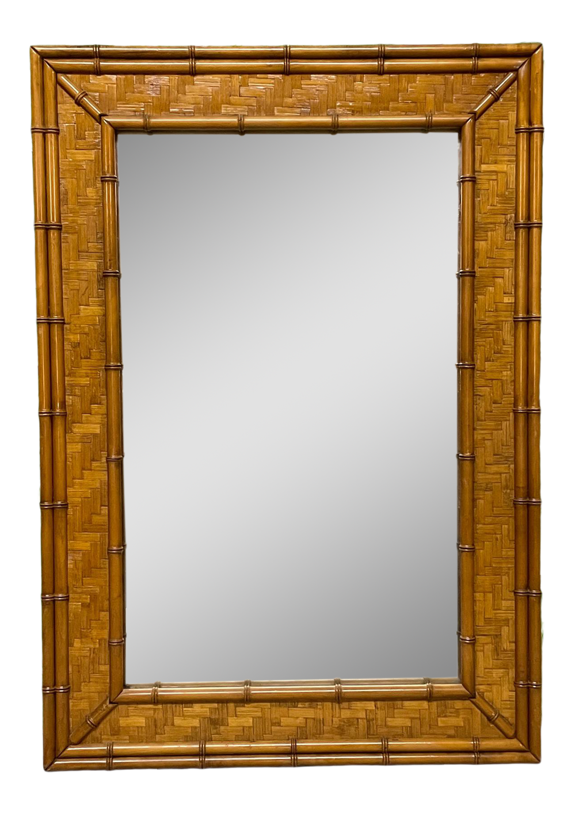 Woven Herringbone Rattan Faux Bamboo Wall Mirror