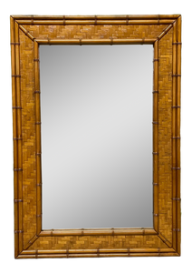 Woven Herringbone Rattan Faux Bamboo Wall Mirror