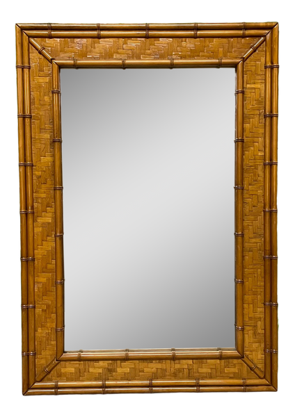 Woven Herringbone Rattan Faux Bamboo Wall Mirror