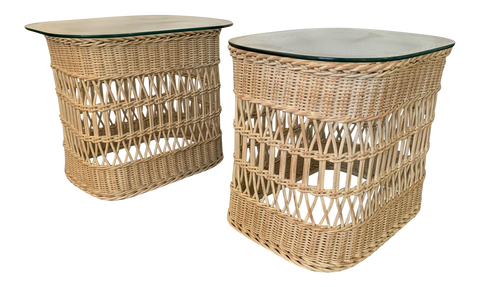 Woven Rattan and Wicker End Tables front view