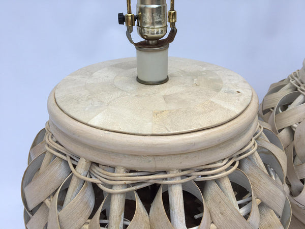 Pair of Woven Wide Rattan Table Lamps top view