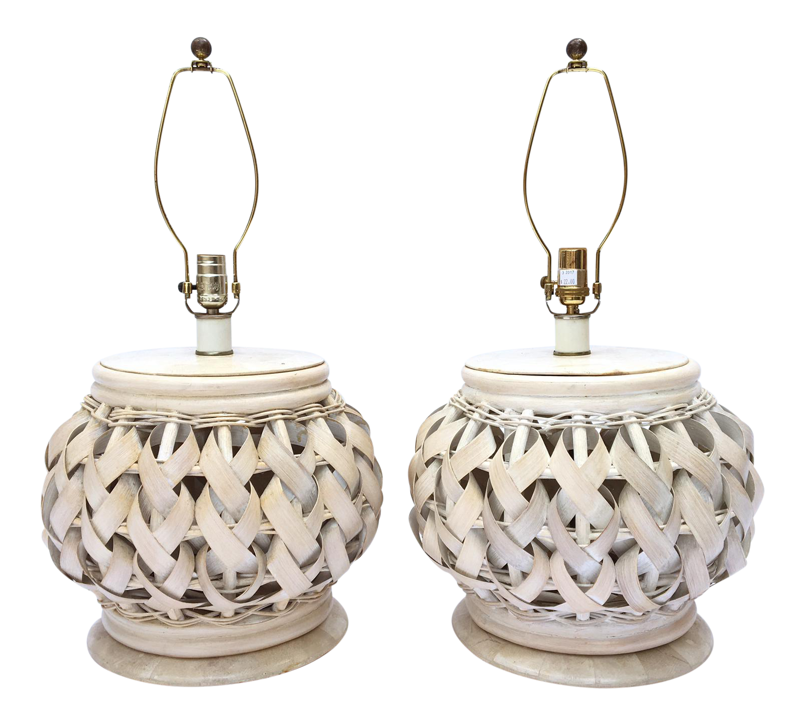 Pair of Woven Wide Rattan Table Lamps